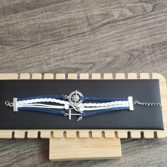 Blue and White Nautical Cord Bracelets with Silver Charms - Picture 4 of 9